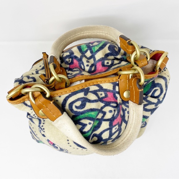 Juicy Couture Cream Patterned Terry Cloth Y2K Hobo Bag Purse with Leather Trim - Picture 5 of 8